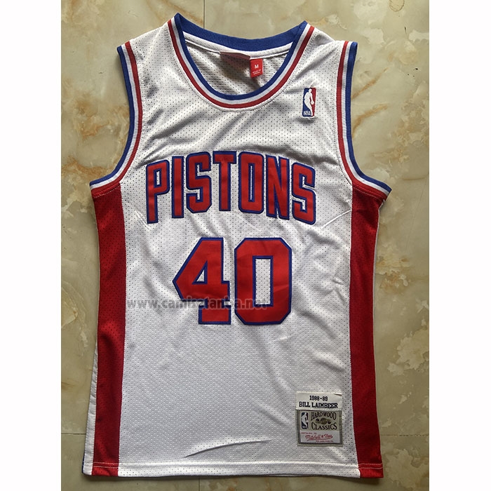 Camiseta Detroit Pistons Bill Laimbeer NO 40 Mitchell & Ness 1988-89 Blanco